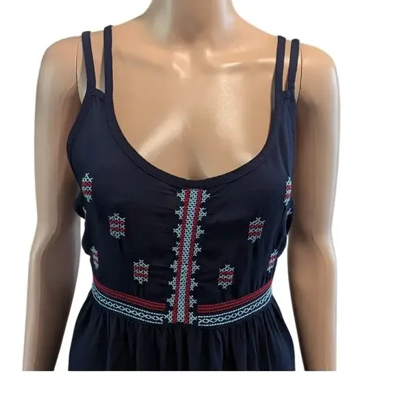 Ariat Woman's Size M Navy Blue Rayon Embroidered Bodice Sundress Cowgirl - Picture 2 of 9
